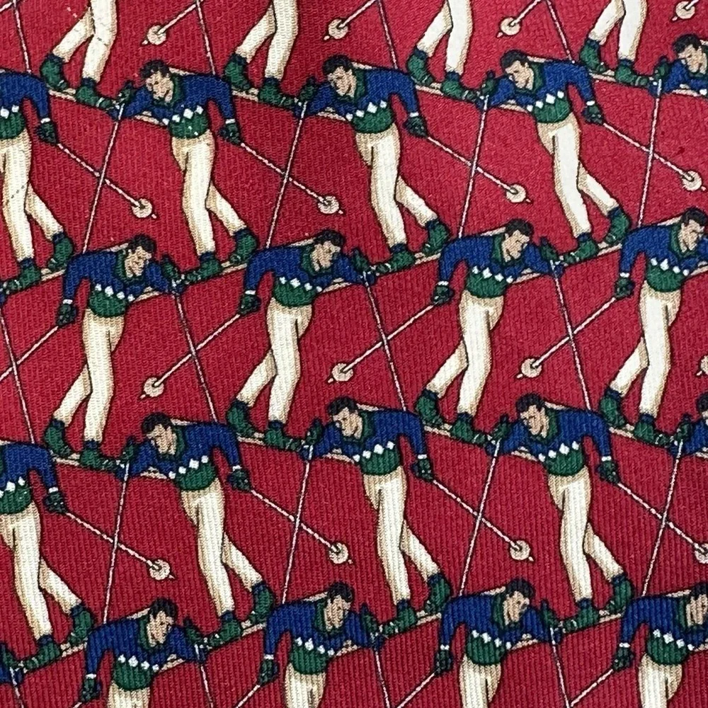 Vintage Tommy Hilfiger Ski Tie Red Silk Skier Novelty 90s‎ USA 58x4in